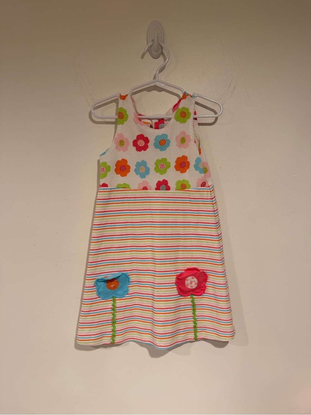 Vintage Girls' Multicolor Floral & Stripe Dress